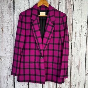 Vintage Pendleton Blazer Women’s 10 Purple Black Plaid One Button Closure Lined